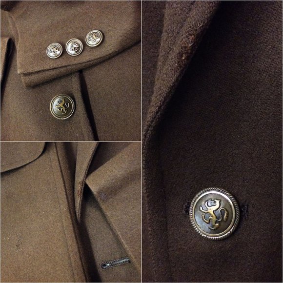 Vintage 80s Austin Reed USA-Made Wool Sport Coat -38R Heraldic Lion Brown Mended - Picture 7 of 9